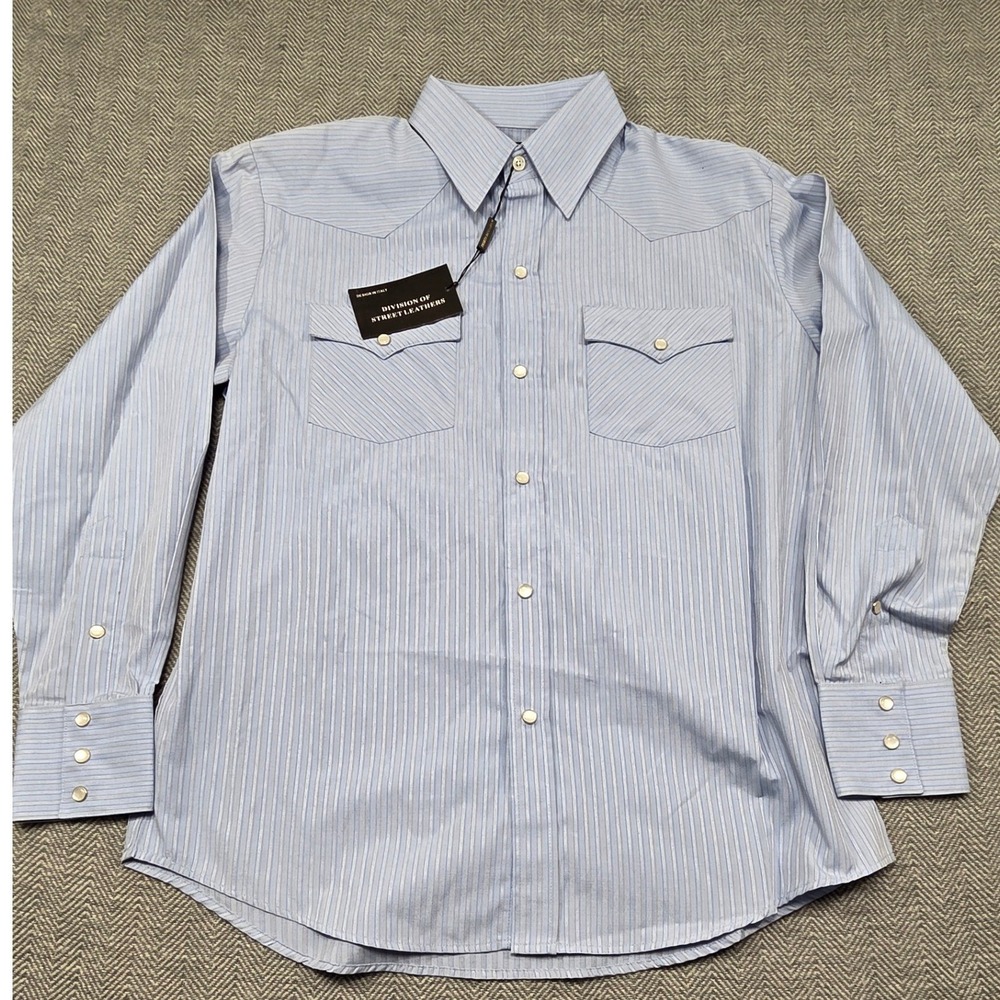 34th London Street Mens Western Snap‎ Shirt Blue Striped Pearl Snap Small NWT